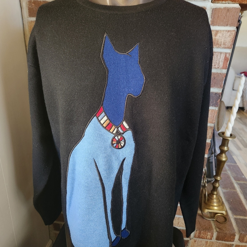 Grey Jason Wu Sweater Egyptian Cat Embroidery Luxe Knit Pullover Quiet Lux Sz L